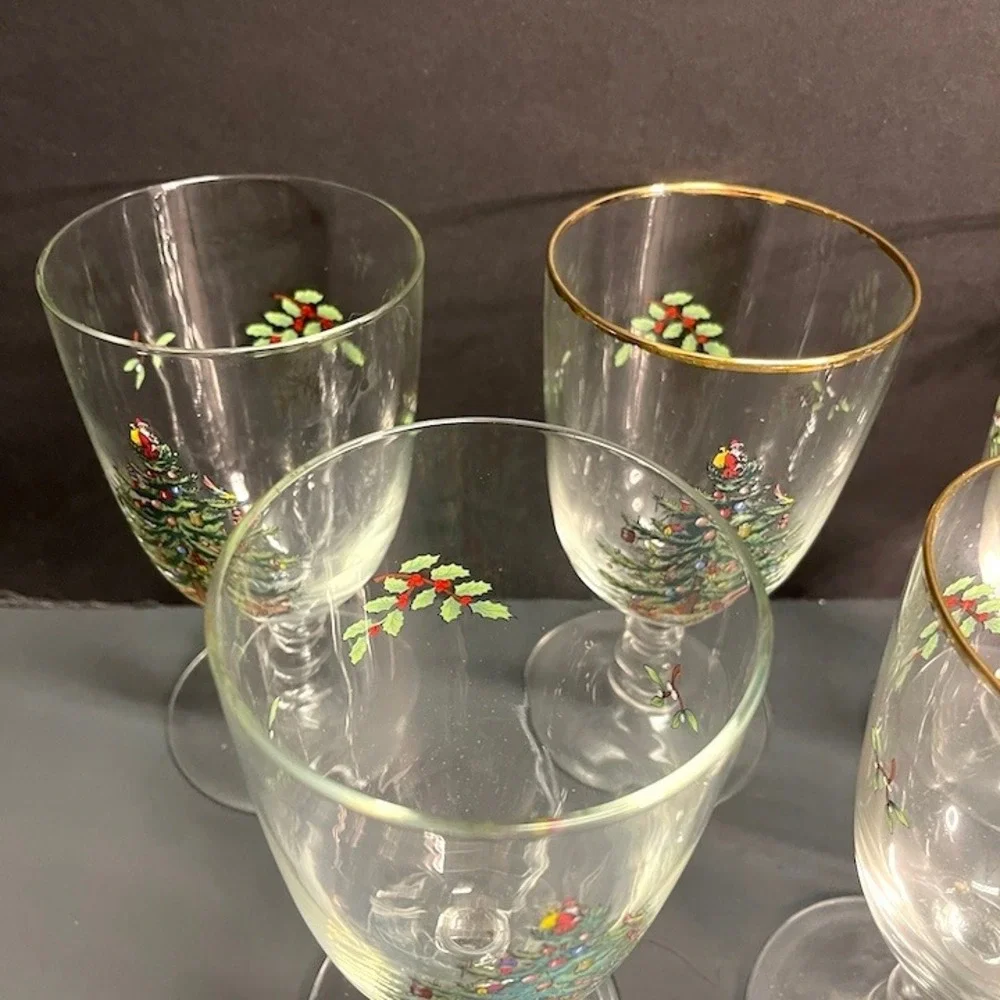 Vintage Spode Christmas Tree 16 oz Pedestal Goblets Mixed Lot Set of 7